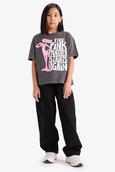 DeFacto Girls' Pink Panther Oversize Wide Fit Crew Neck Short Sleeve T-Shirt