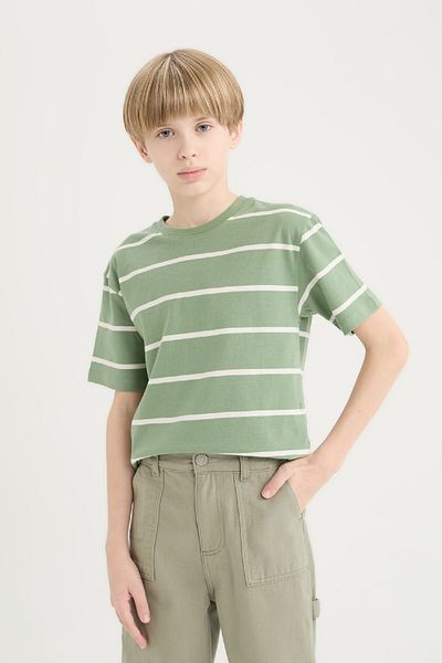 DeFacto Boy's Crew Neck Striped Short Sleeve T-Shirt D7865A825Sm
