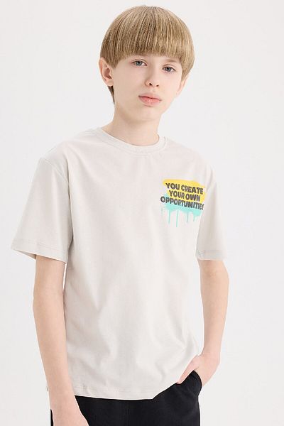 DeFacto Boy's Crew Neck Printed Short Sleeve T-Shirt D9288A825Sm