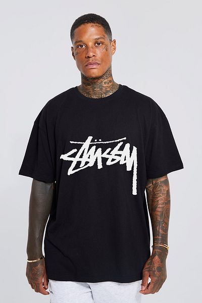 Grove Fashion تي شيرت كبير الحجم للجنسين مطبوع عليه ST Graffiti