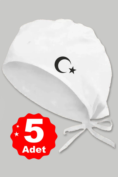enmalife 5li Siyah Ay Yıldız Basklılı Beyaz Özel Tasarım Aşçı Ve Şef Bonesi