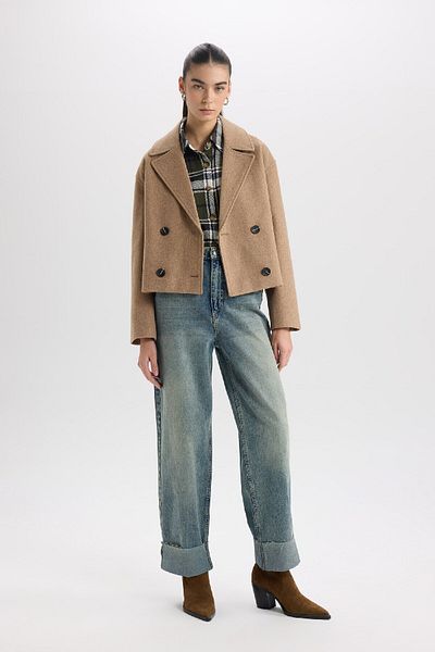 DeFacto Regular Fit Tuxedo Collar Buttoned Pocket Short Cashmere Coat D7379Ax25Sp