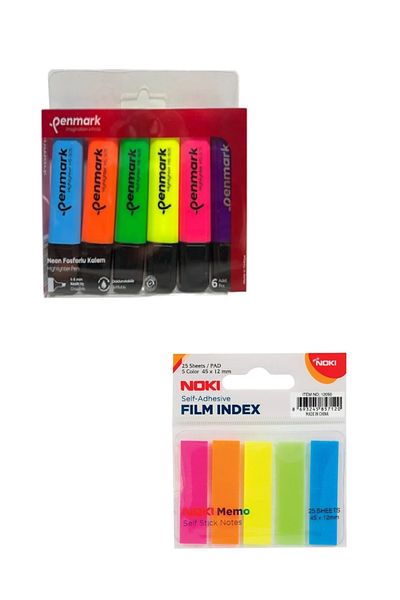 KarmaOfis 6 Neon Highlighter Pens + 5 Bookmarks