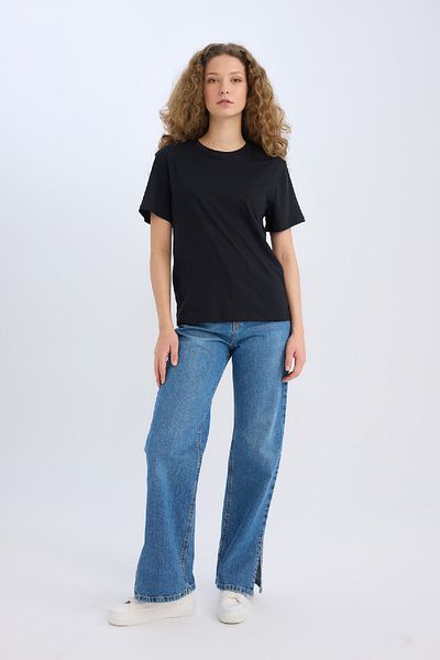 DeFacto Regular Fit Crew Neck Basic Plain Short Sleeve Black T-Shirt D9592Ax25Sm