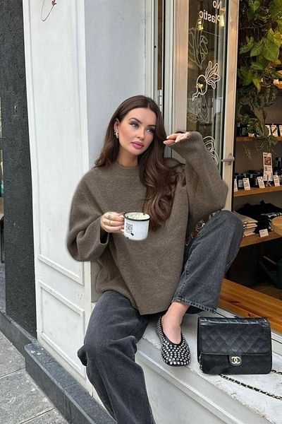 Perryes Дамски пуловер с дебела плетка и кръгло деколте