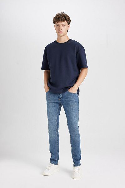 DeFacto Βαμβακερό κοντό μανίκι με λαιμόκοψη Boxy Fit Basic μονόχρωμο T-shirt E0224ax24au