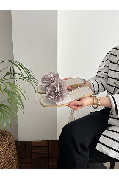 Behtah Kundura Papuci de damă cu trandafiri de vară cu detalii Sandale Talpă confortabilă ușoară
