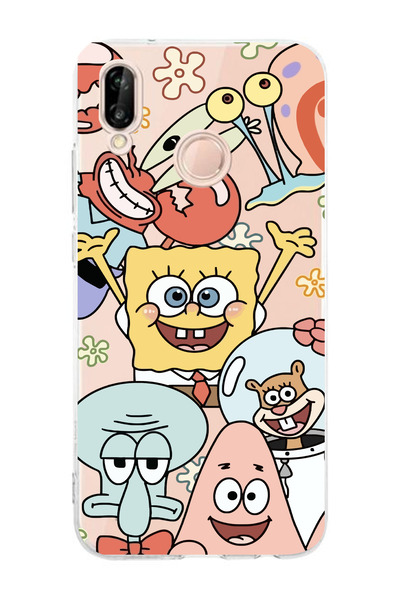 moonset Huawei P20 Lite Uyumlu Sünger Bob Tasarımlı Baskılı Şeffaf Telefon Kı...