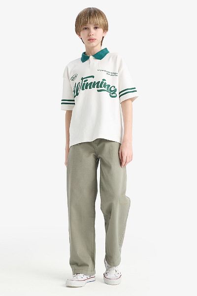 DeFacto Übergroßes, breites, bedrucktes, kurzärmliges Polo-T-Shirt für Jungen D9181a825sm