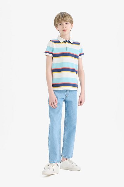 DeFacto Boy's Polo Neck Striped Pique Short Sleeve T-Shirt D7828A825Sm