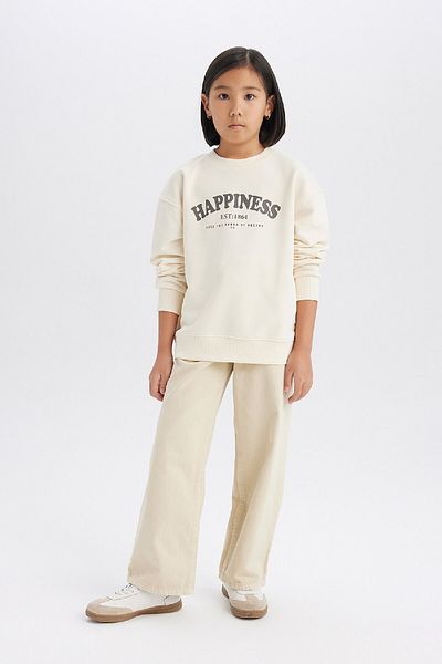 DeFacto Girls' Relax Fit Crew Neck Printed Sweatshirt D9078A825Sp