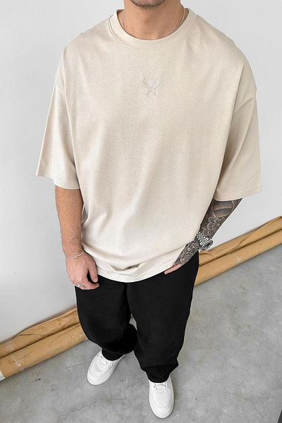 HAFKAGİYİM Μπλουζάκι μπεζ Atletique με στάμπα Oversize