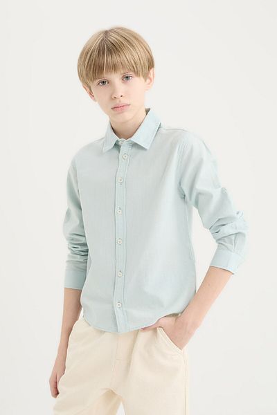 DeFacto Boy's Polo Neck Linen Blended Long Sleeve Shirt D7781A825Sm
