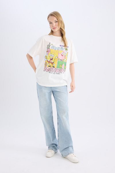 DeFacto Cool Spongebob Oversize Φαρδύ μπλουζάκι με κοντό μανίκι D9105ax25sm