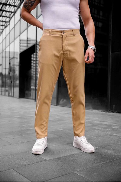 COMBİNE MİCHAİL Ανδρικό υφασμάτινο παντελόνι Slim Fit Ανοιχτό καφέ