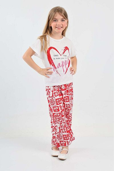 Mrs.idea Girl's Bodrum Heart Printed Suit