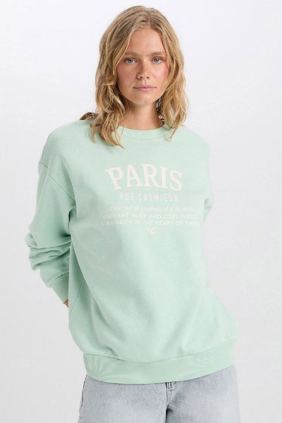 DeFacto Oversize Wide Fit Crew Neck με στάμπα χοντρό φούτερ D9804ax24wn