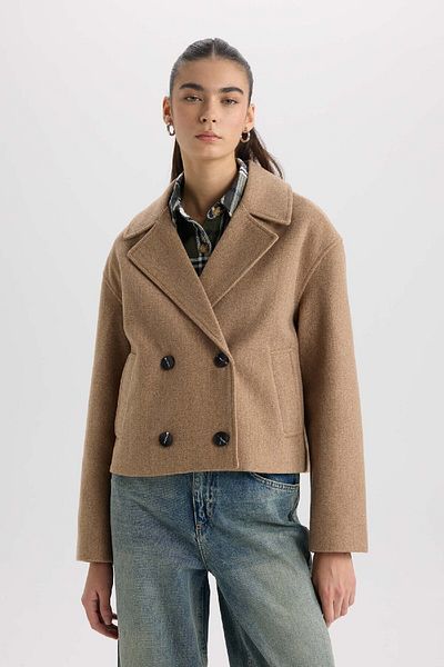DeFacto Regular Fit Tuxedo Collar Buttoned Pocket Short Cashmere Coat D7379Ax25Sp