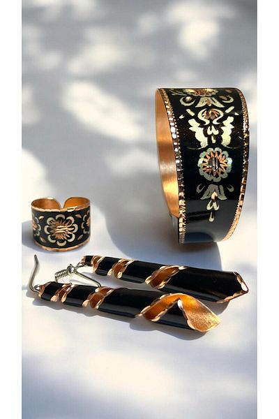 PrestigeSO Copper Bracelet Copper Earrings Copper Ring Set - Health and Elegance