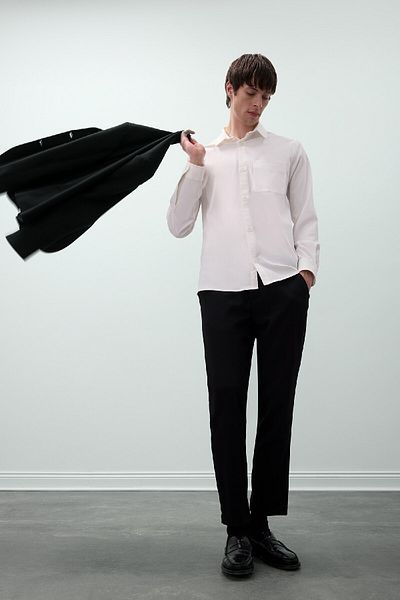 DeFacto Κανονική εφαρμογή Polo Neck Basic μασίφ μακρυμάνικο πουκάμισο Seersucker D8713ax25sp