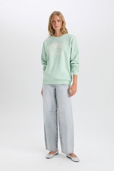 DeFacto Oversize Wide Fit Crew Neck με στάμπα χοντρό φούτερ D9804ax24wn