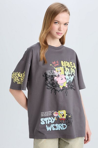 DeFacto Cool Spongebob Oversize με φαρδύ λαιμόκοψη κοντομάνικο μπλουζάκι D9117ax25sm
