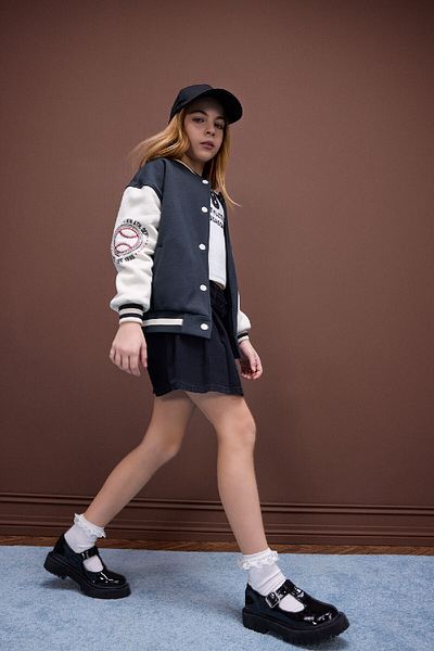 DeFacto Girl's Printed College Collar Soft Furry Bomber Cardigan D7438A825Sp
