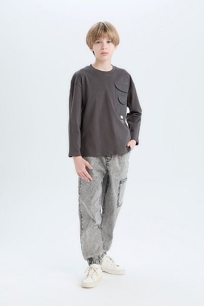 DeFacto Boy's Oversize Wide Fit Crew Neck Printed Long Sleeve T-Shirt D8496A825Sp
