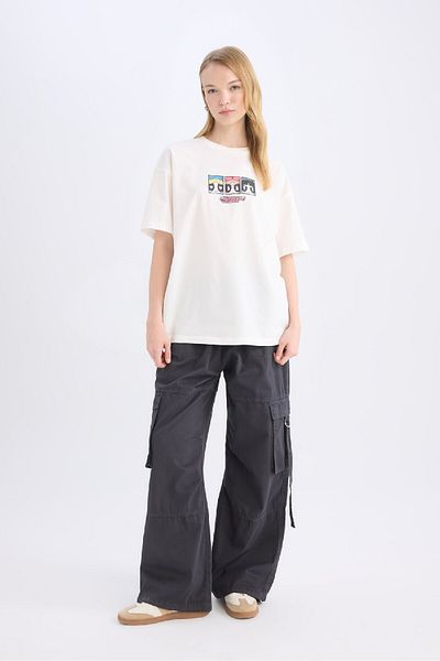 DeFacto Tricou oversize Coool PowerPuff Girls cu mânecă scurtă, croială largă, decolteu rotund și imprimeu pe spate D9107AX25SM