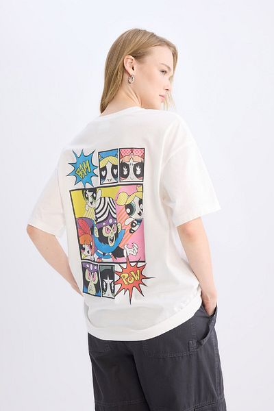DeFacto Tricou oversize Coool PowerPuff Girls cu mânecă scurtă, croială largă, decolteu rotund și imprimeu pe spate D9107AX25SM