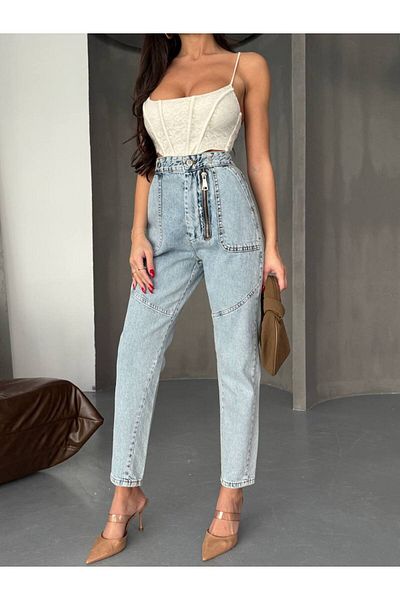 DENİKK TENDINȚE DESIGN SPECIAL STRAIGHT FIT DETAIL FERMOAR PANTALON JEAN DENIM