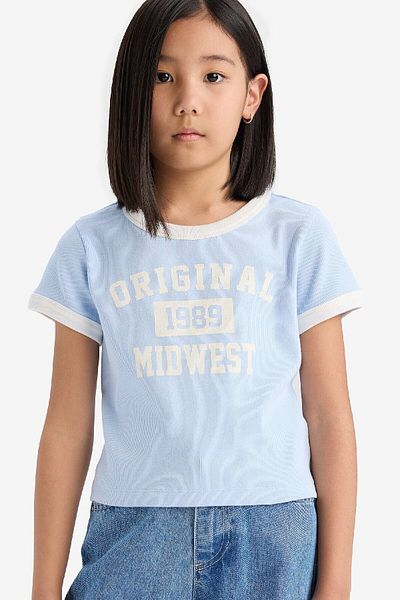DeFacto Tricou cu mânecă scurtă cu nervuri pentru fete - decolteu, slim fit, camisol imprimat D8542A825SM