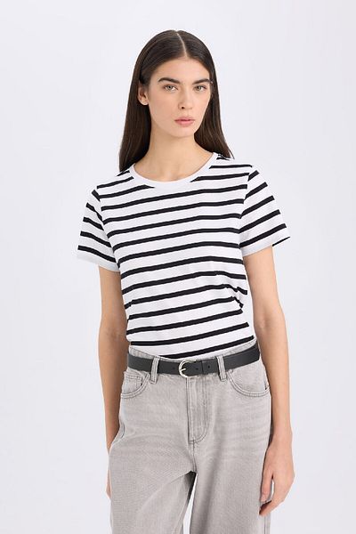 DeFacto Regular Fit Crew Neck Striped Short Sleeve T-Shirt C2612Ax25Sp