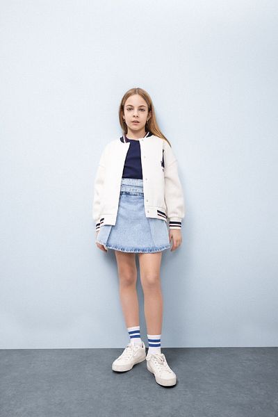 DeFacto Girl College Collar Snap Back Printed Bomber Cardigan E0605A825Sp