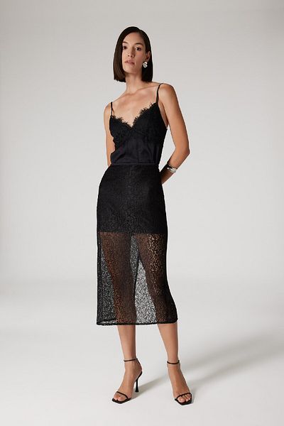 DeFacto Sorbe X - Lace Midi Black Pencil Skirt with Zipper E0922Ax24Au
