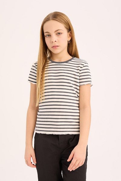 DeFacto Girls' Stripe Slim Fit T-Shirt - Crew Neck, Ribbed Camisole, Short Sleeve B6692A825Sm