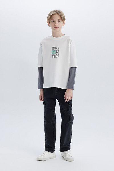 DeFacto Boy Oversize Wide Fit Crew Neck Long Sleeve T-Shirt D7702A825Sp