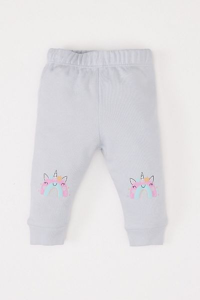 DeFacto Unicorn Printed 2-Piece Set for Baby Girl - Long Sleeve and Rubber Waist D8702A525Sp