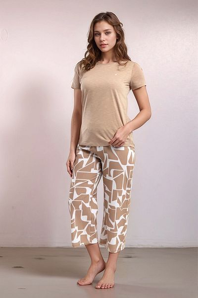 Pierre Cardin Women's Home Wear Mink T-Shirt & Capri Double Pajamas Set Ll.Pc01.K1.D022