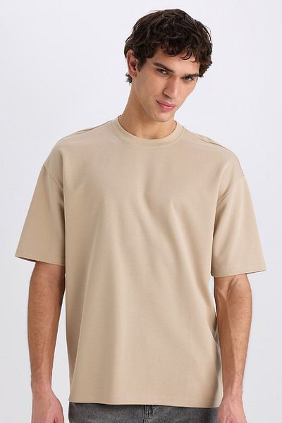DeFacto Oversize Φαρδιά Εφαρμογή Crew Λαιμόκοψη κοντό μανίκι Basic απλό βαρύ ύφασμα T-shirt X3926az25sp