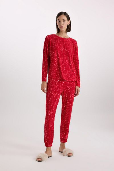 DeFacto Fall in Love Pajamas Set Softshell Long Sleeve Top Elastic Waist Long Bottom D9183Ax24Wn