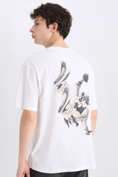 DeFacto 100% βαμβάκι Looney Tunes Boxy Fit Crew λαιμόκοψη με στάμπα κοντομάνικο μπλουζάκι E0615ax25sm