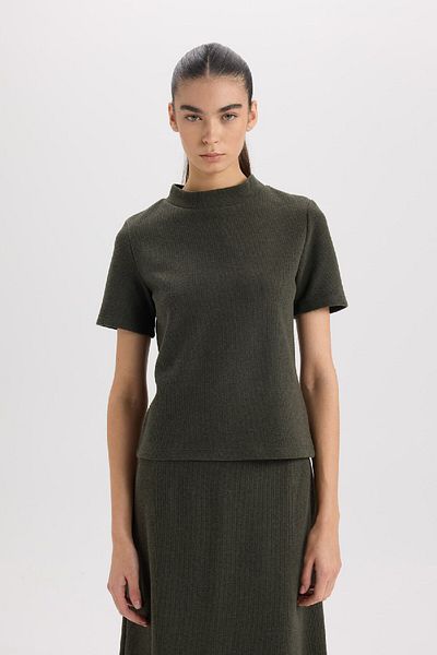 DeFacto Slim Fit Slim Fit Half Turtleneck Basic Solid Short Sleeve T-Shirt D9758Ax24Wn