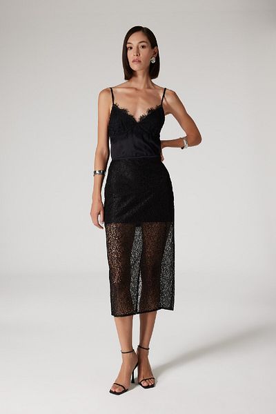 DeFacto Sorbe X - Lace Midi Black Pencil Skirt with Zipper E0922Ax24Au