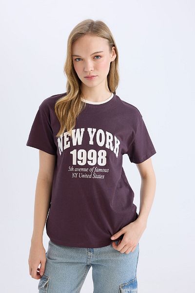 DeFacto Tricou cu mânecă scurtă cu imprimeu cu decolteu normal D9602ax25sm