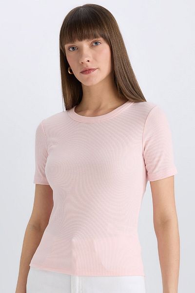 DeFacto Crew Neck Slim Fit Camisole T-Shirt - Short Sleeve, Solid Ribbed C0097Ax25Sp