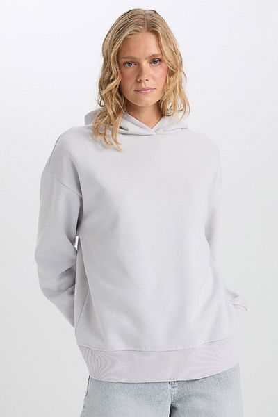 DeFacto Relax Fit Hooded Thick Basic Plain Sweatshirt D9935Ax24Wn