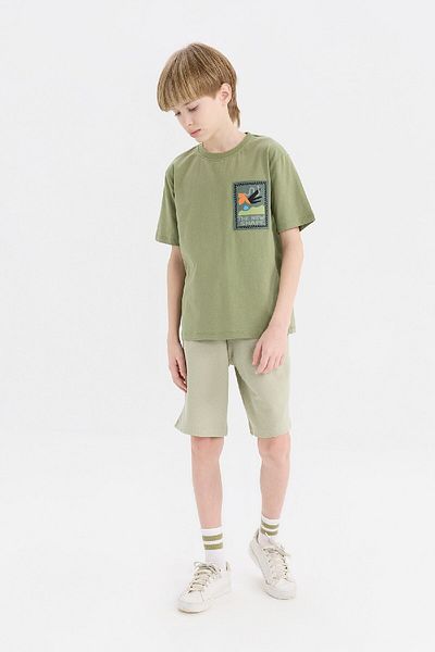 DeFacto Boy's Crew Neck Embroidered Short Sleeve T-Shirt E0966A825Sm
