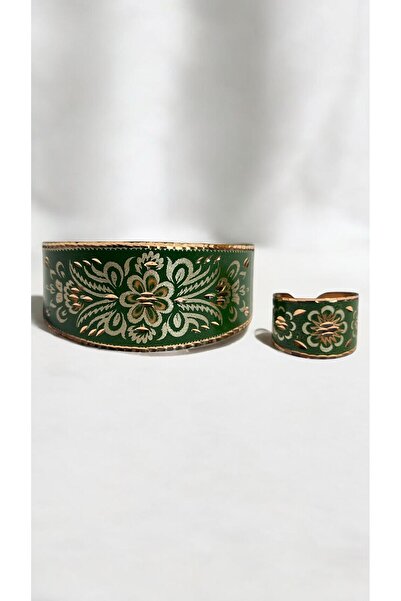 PrestigeSO Green Copper Bracelet Copper Earrings Copper Ring Set