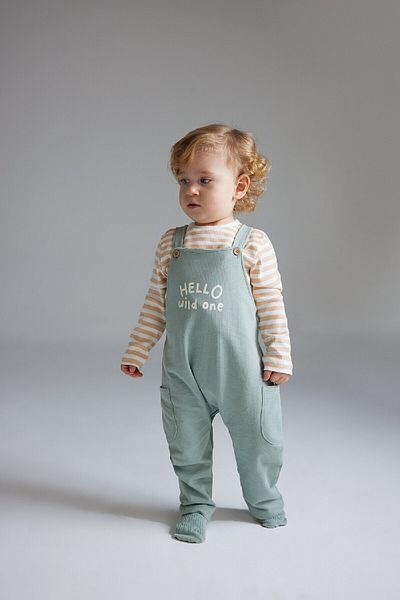 DeFacto 2-teiliges Set für Babys – gestreiftes Langarm-T-Shirt und bedruckter Strampler D8708a525sp
